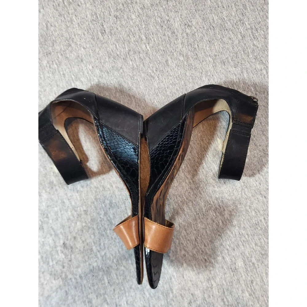 Sam Edelman Sophie Wedge Sandals Womens 7.5 Black Tan Leather Mixed Texture
